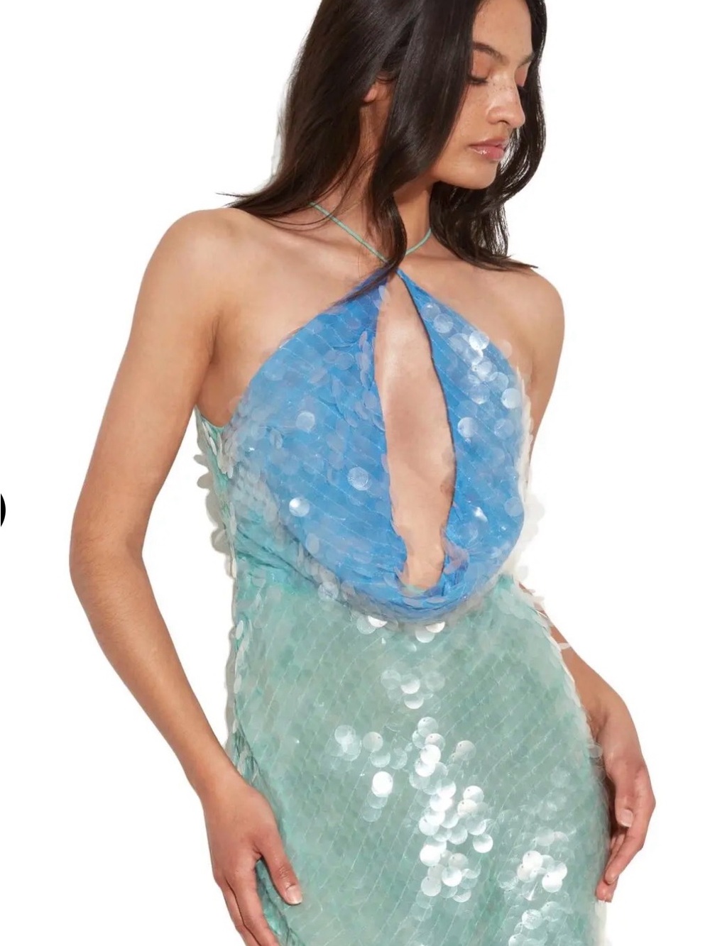 Rat & Boa Blue and Mint Sequin Halter Mini Dress